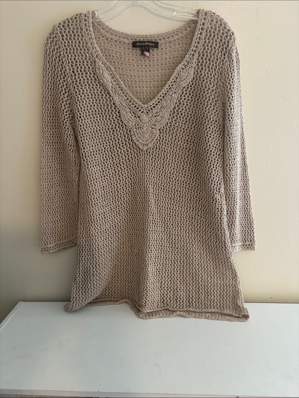 Crochet V-Neck Lightweight Women's Sweater - Beige